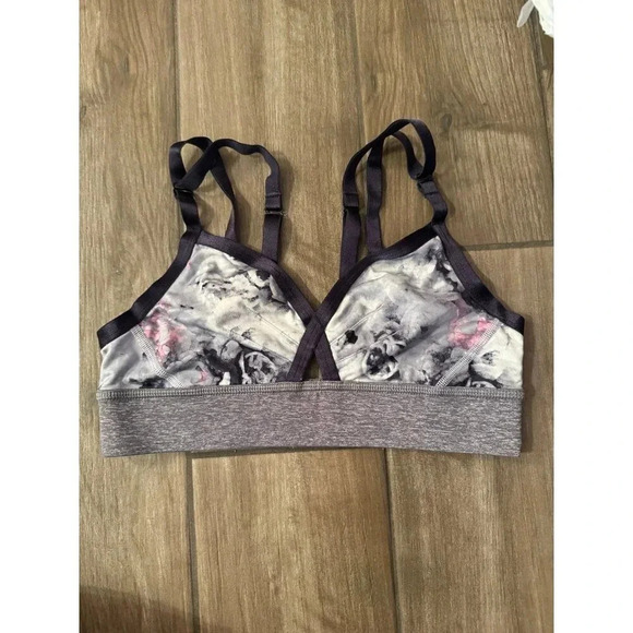 lululemon athletica size 6 adjustable grey blue pink sports bra criss cross - Picture 1 of 4